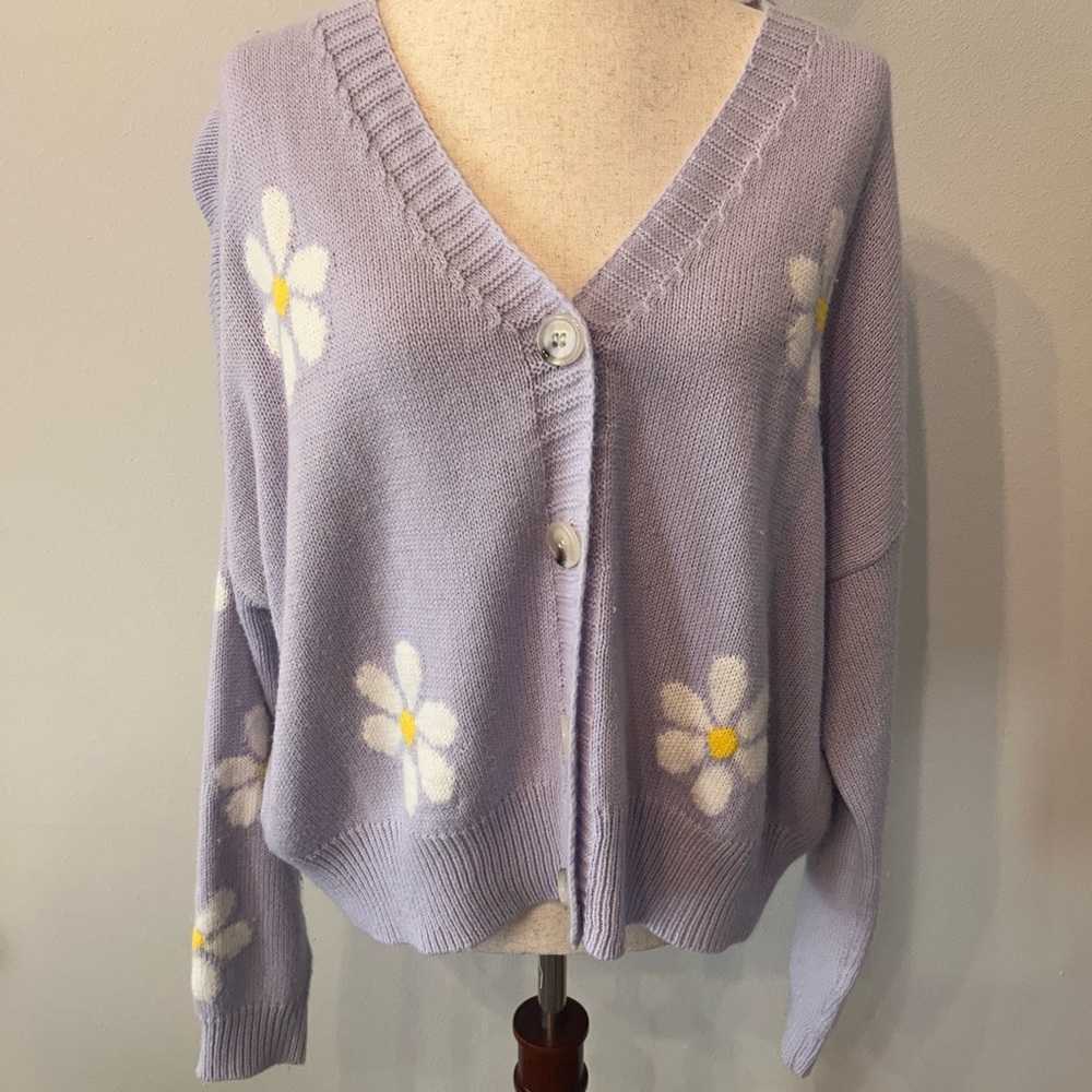 Lilac Floral Button-Up Cardigan